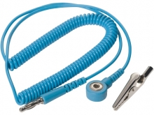 Coil cord, light blue, 2,4 m, 3 mm snap / banana p