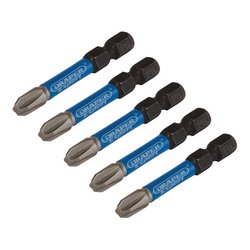 Draper Expert Cross Slot/PH Type Impact Screwdriver Bits, No.3 x 50mm, 1/4" Hex (Pack of 5)