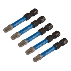 Draper Expert PZ-Type Impact Screwdriver Bits, No.3 x 50mm, 1/4" Hex (Pack of 5)