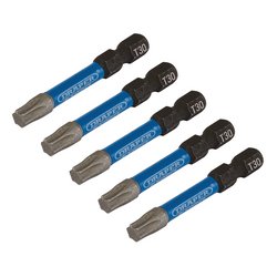 Draper Expert TX-STAR® Impact Screwdriver Bits, T30 x 50mm, 1/4" Hex (Pack of 5)
