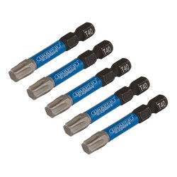 Draper Expert TX-STAR® Impact Screwdriver Bits, T40 x 50mm, 1/4" Hex (Pack of 5)