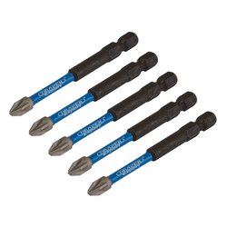 Draper Expert PZ-Type Impact Screwdriver Bits, No.2 x 75mm, 1/4" Hex (Pack of 5)