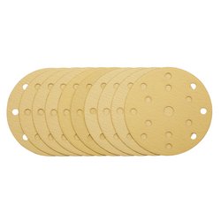 Gold Sanding Discs with Hook & Loop, 150mm, 120 Grit, 15 Dust Extraction Holes (Pack of 10)