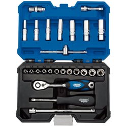 Draper Expert Metric Socket Set, 1/4" Sq. Dr., Blue (25 Piece)