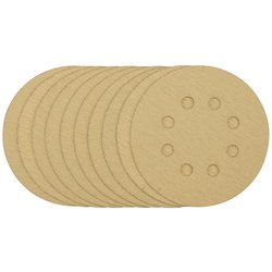 Gold Sanding Discs with Hook & Loop, 125mm, 120 Grit, 8 Dust Extraction Holes (Pack of 10)
