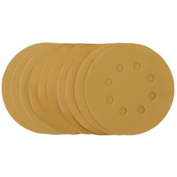 Gold Sanding Discs with Hook & Loop, 125mm, 320 Grit, 8 Dust Extraction Holes (Pack of 10)