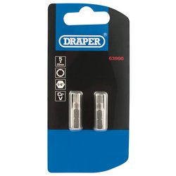 Hexagonal Insert Bit, 5mm, 1/4" Hex, 25mm Long (Pack of 2)