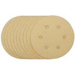 Gold Sanding Discs with Hook & Loop, 150mm, 120 Grit, 6 Dust Extraction Holes (Pack of 10) (Pack of 10)