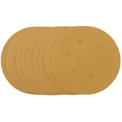 Gold Sanding Discs with Hook & Loop, 150mm, 240 Grit, 6 Dust Extraction Holes (Pack of 10)