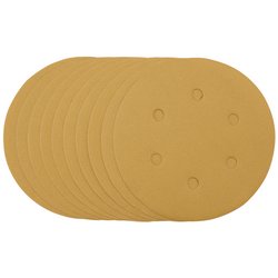 Gold Sanding Discs with Hook & Loop, 150mm, 320 Grit, 6 Dust Extraction Holes (Pack of 10)