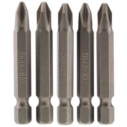 Cross Slot Insert Bit, 1/4" Hex, 50mm Long, No.2 (Pack of 5)