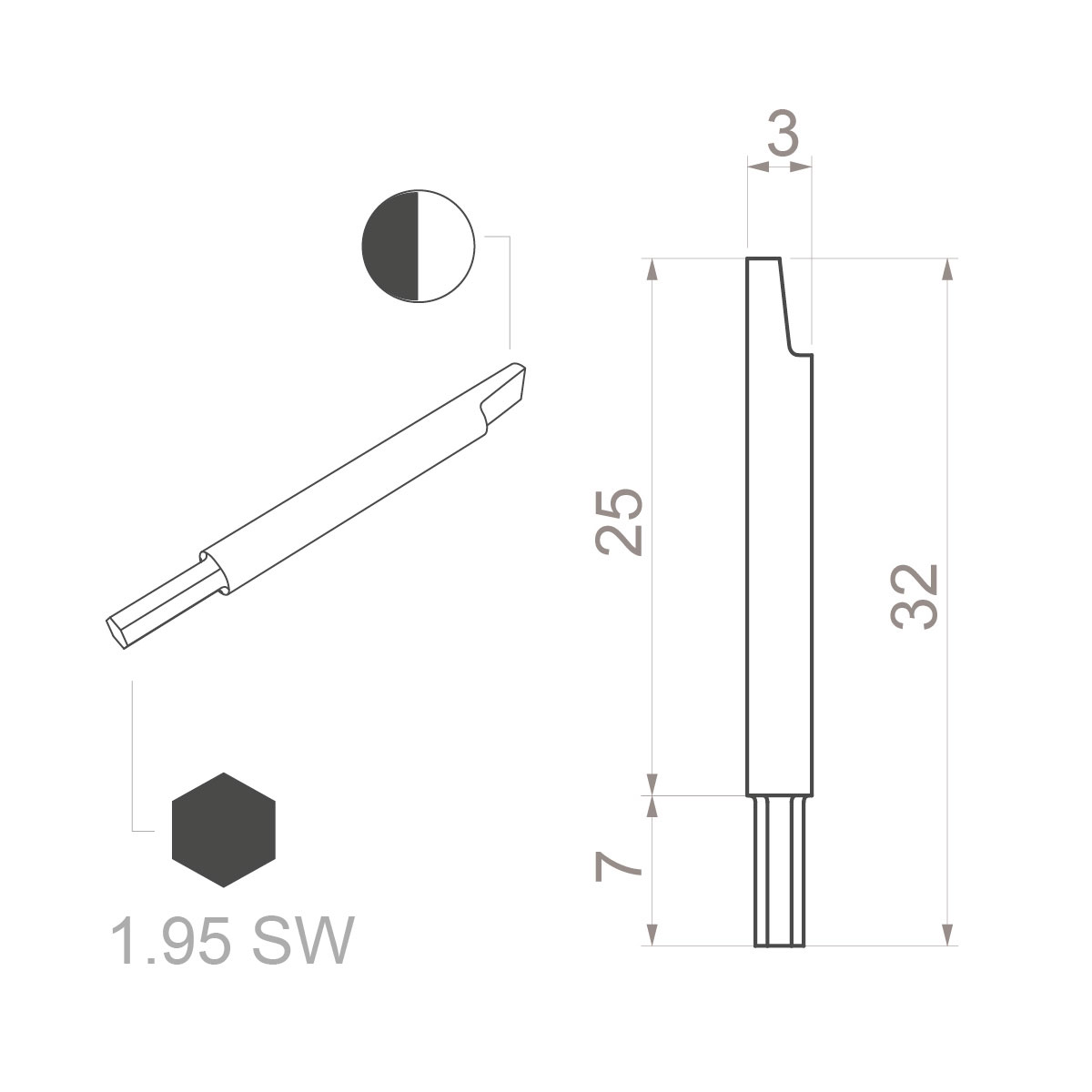 Ceramic blade (Bit) hex blade 1.95x32mm