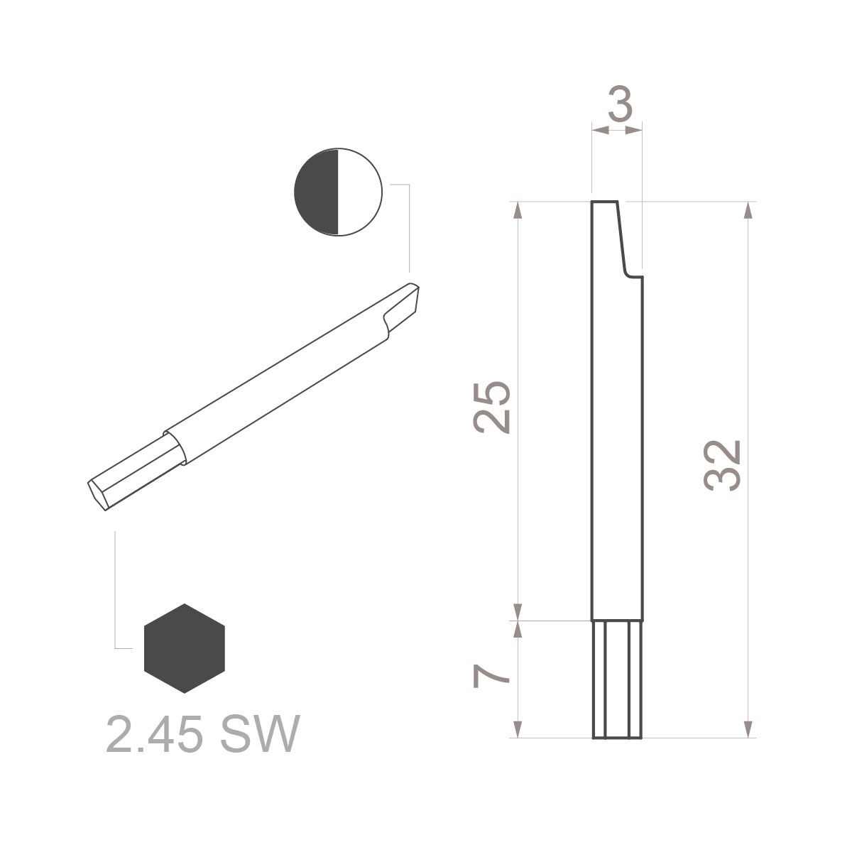 Ceramic blade (Bit) hex blade 2.45x32mm