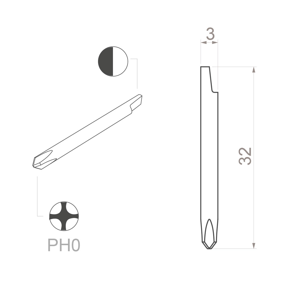 Ceramic blade (Bit) cross-recess PH0