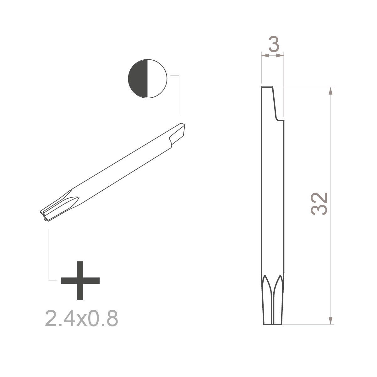 Ceramic blade (Bit) Cross 2.4 x 0.8 mm