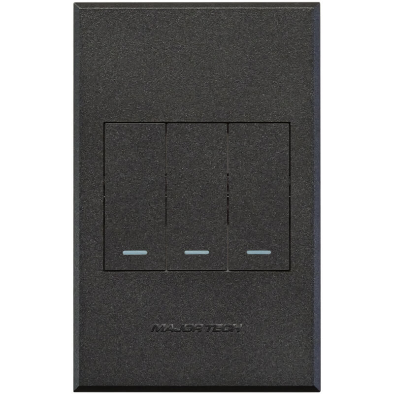 Three Lever 1 x Bell Press & 2 x Two-Way Light Switch - Graphite/Graphite