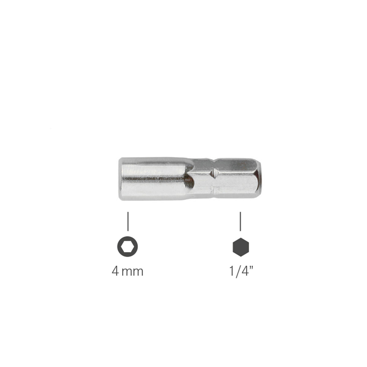 Bit Adapter 1/4 to 4mm bits, length 25mm