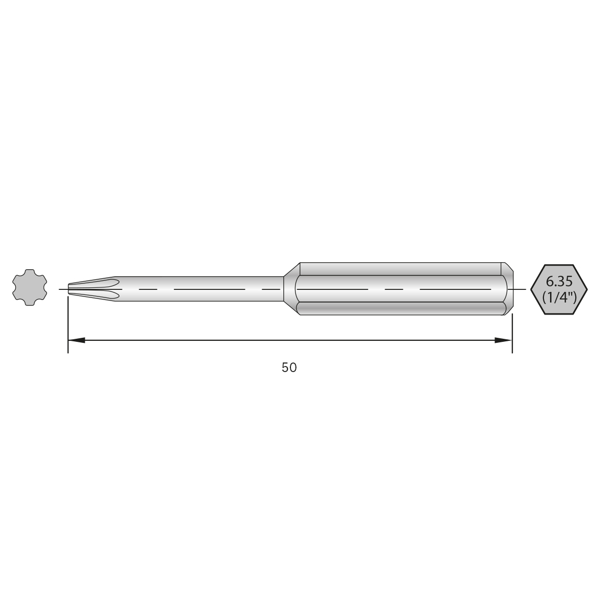 Industrial bit TORX PLUS 10IP shank 1/4 inch C6.3, length 50mm (PU6)