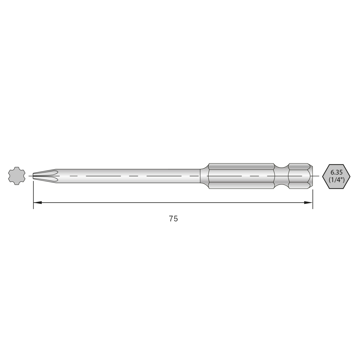 Industrial bit TORX PLUS 15IP shank 1/4 inch E6.3, length 75mm (PU6)