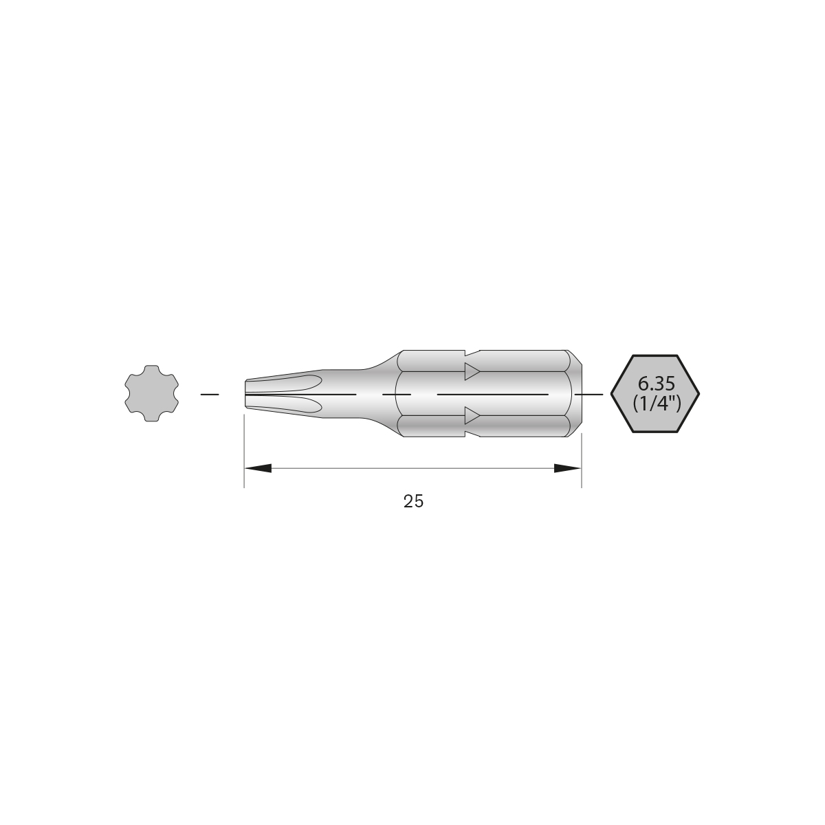 Industrial bit TORX PLUS 25IP shank 1/4 inch C6.3, length 50mm (PU6)