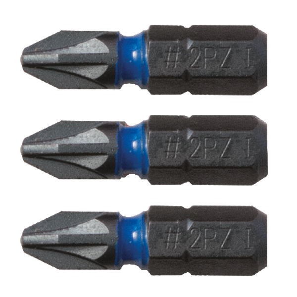 CK  Blue Steel Impact Screwdriver Bit 25mm PZ3 Card of 3